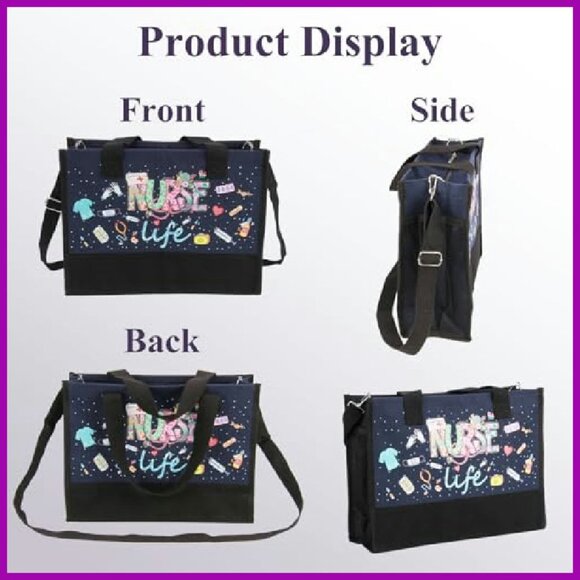 Large Waterproof Nurse Tote Bag with Pockets & Zipper for Work Travel - Picture 5 of 8